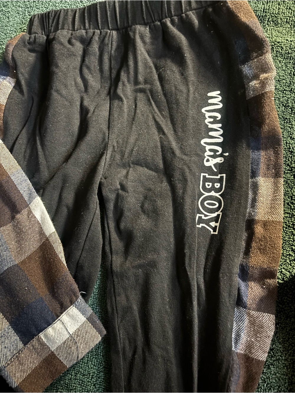 Kids Black Leggings with Plaid Side Panels